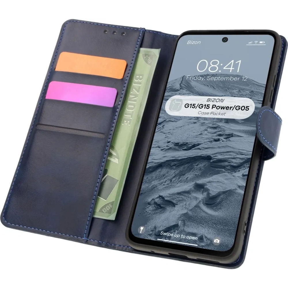 Hurtownia GSM - Etui z klapką Bizon Case Pocket do Motorola Moto G15 / G15 Power / G05 granatowe - BIZ8349 - {ean13} - Hurt