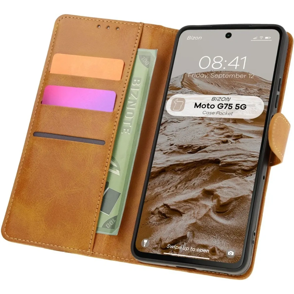 Hurtownia GSM - Etui z klapką Bizon Case Pocket do Motorola Moto G75 5G brązowe - BIZ8350 - {ean13} - Hurt