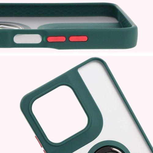 Etui z uchwytem na palec Bizon Case Hybrid Ring do Motorola Moto G15 / G15 Power przydymione z ciemnozieloną ramką