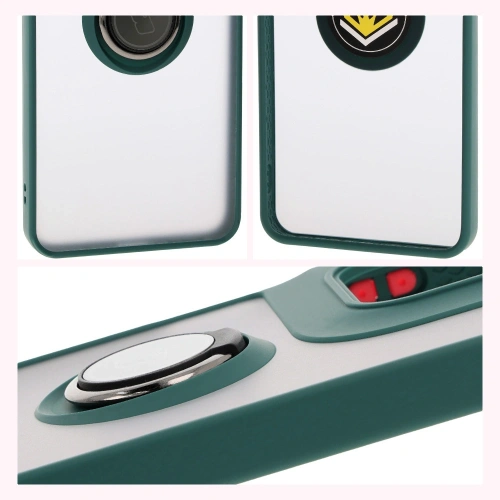 Etui z uchwytem na palec Bizon Case Hybrid Ring do Motorola Moto G15 / G15 Power przydymione z ciemnozieloną ramką