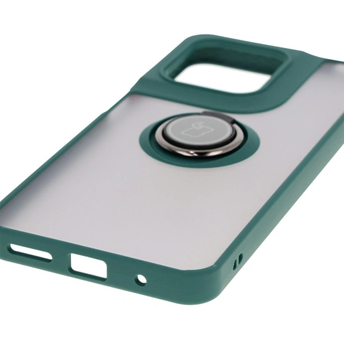 Etui z uchwytem na palec Bizon Case Hybrid Ring do Motorola Moto G15 / G15 Power przydymione z ciemnozieloną ramką