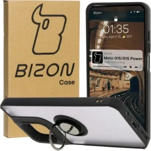 Hurtownia GSM - Etui z uchwytem na palec Bizon Case Hybrid Ring do Motorola Moto G15 / G15 Power kouřové s černým rámečkem - BIZ8354 - {ean13} - Hurt