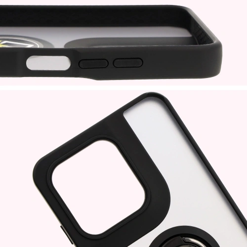 Etui z uchwytem na palec Bizon Case Hybrid Ring do Motorola Moto G15 / G15 Power przydymione z czarną ramką