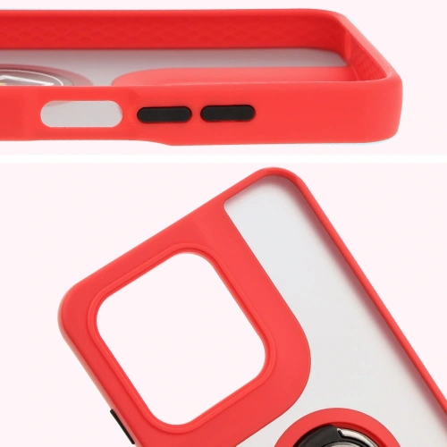 Etui z uchwytem na palec Bizon Case Hybrid Ring do Motorola Moto G15 / G15 Power przydymione z czerwoną ramką