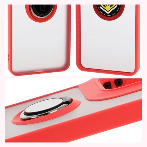 Etui z uchwytem na palec Bizon Case Hybrid Ring do Motorola Moto G15 / G15 Power przydymione z czerwoną ramką