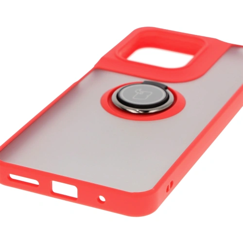 Etui z uchwytem na palec Bizon Case Hybrid Ring do Motorola Moto G15 / G15 Power przydymione z czerwoną ramką