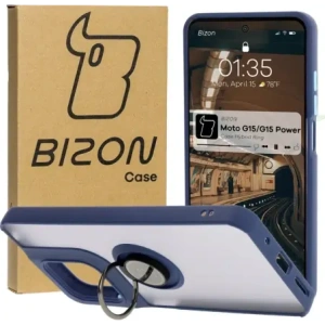 Hurtownia GSM - Bizon Case Hybrid Ring Motorola Moto G15 / G15 Power füstös sötétkék kerettel - BIZ8356 - {ean13} - Hurt