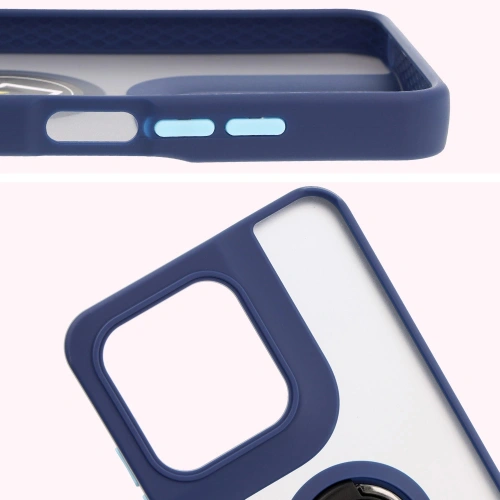 Etui z uchwytem na palec Bizon Case Hybrid Ring do Motorola Moto G15 / G15 Power przydymione z granatową ramką