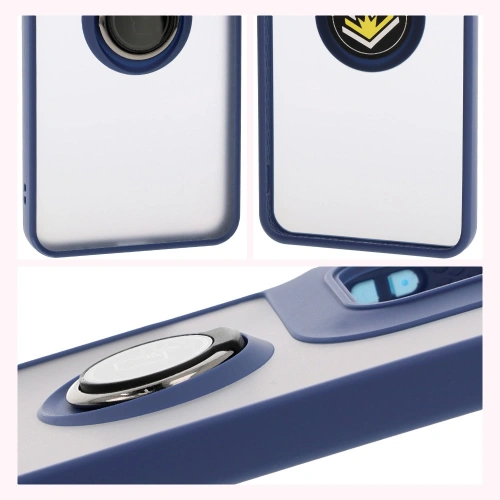 Etui z uchwytem na palec Bizon Case Hybrid Ring do Motorola Moto G15 / G15 Power przydymione z granatową ramką