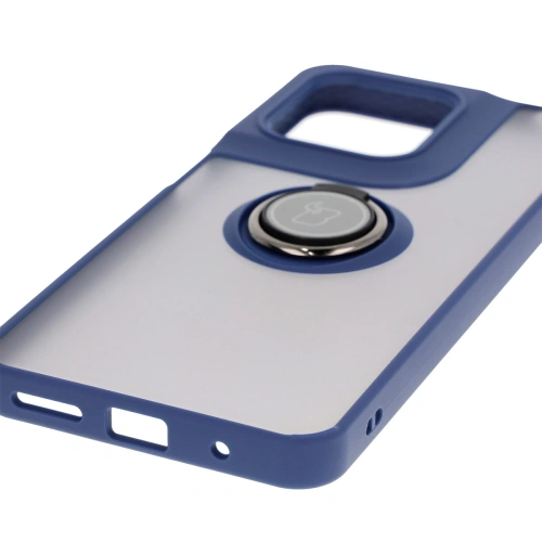 Etui z uchwytem na palec Bizon Case Hybrid Ring do Motorola Moto G15 / G15 Power przydymione z granatową ramką