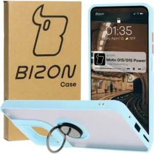 Hurtownia GSM - Etui z uchwytem na palec Bizon Case Hybrid Ring do Motorola Moto G15 / G15 Power kouřové s jasně modrým rámem - BIZ8357 - {ean13} - Hurt