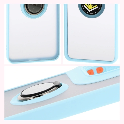 Etui z uchwytem na palec Bizon Case Hybrid Ring do Motorola Moto G15 / G15 Power przydymione z jasnoniebieską ramką