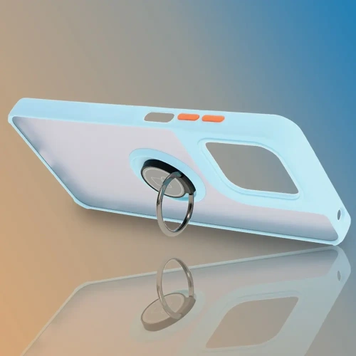 Etui z uchwytem na palec Bizon Case Hybrid Ring do Motorola Moto G15 / G15 Power przydymione z jasnoniebieską ramką