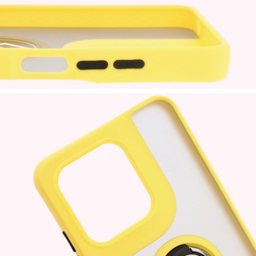 Etui z uchwytem na palec Bizon Case Hybrid Ring do Motorola Moto G15 / G15 Power przydymione z żółtą ramką