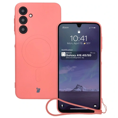 Silikonowe etui z pierścieniem magnetycznym Bizon Case Silicone Magnetic Sq do Samsung Galaxy A16 4G / 5G brudnoróżowe