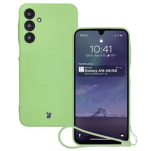 Silikonowe etui z pierścieniem magnetycznym Bizon Case Silicone Magnetic Sq do Samsung Galaxy A16 4G / 5G jasnozielone