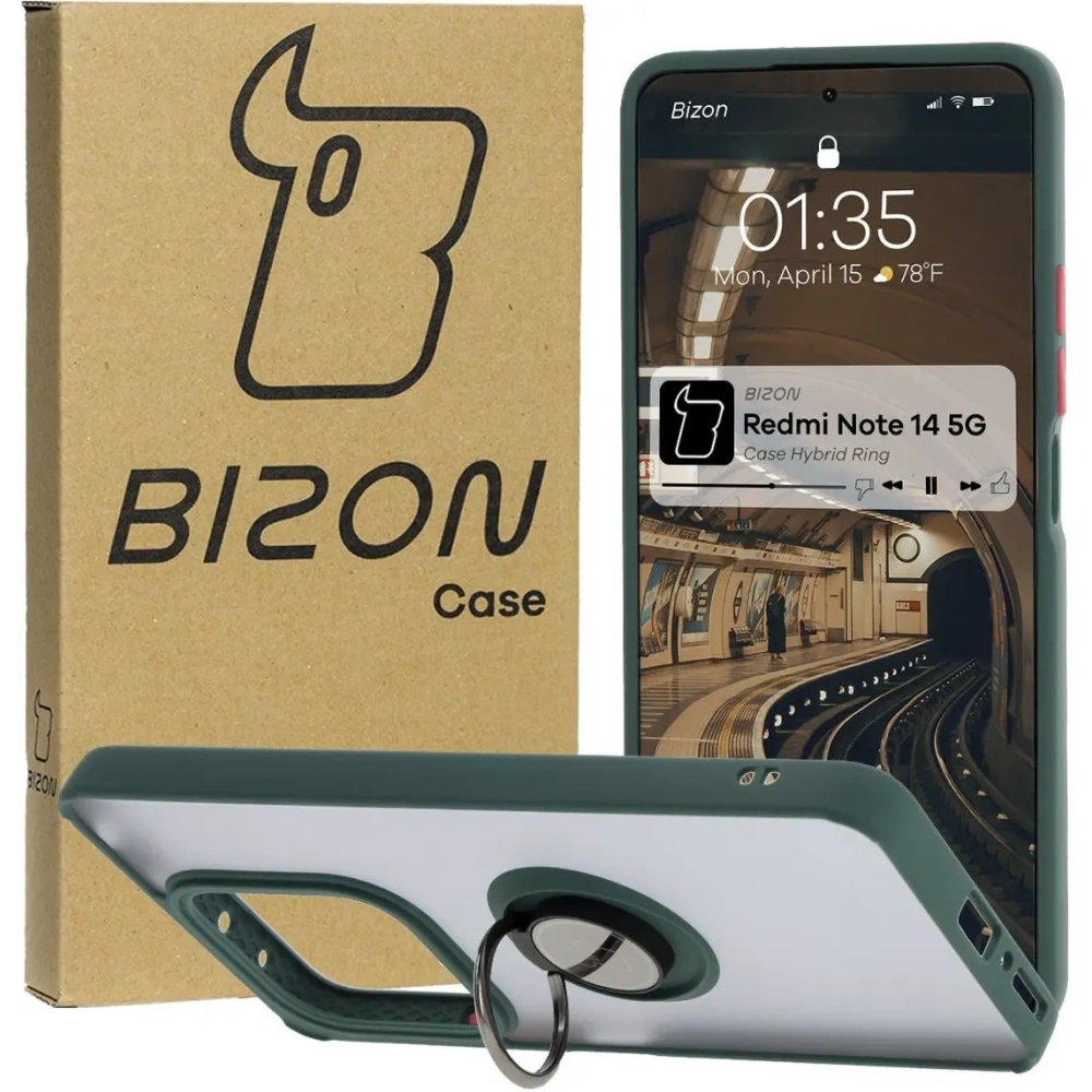 Hurtownia GSM - Bizon Case Hybrid Ring Xiaomi Redmi Note 14 5G füstös sötétzöld kerettel - BIZ8369 - {ean13} - Hurt