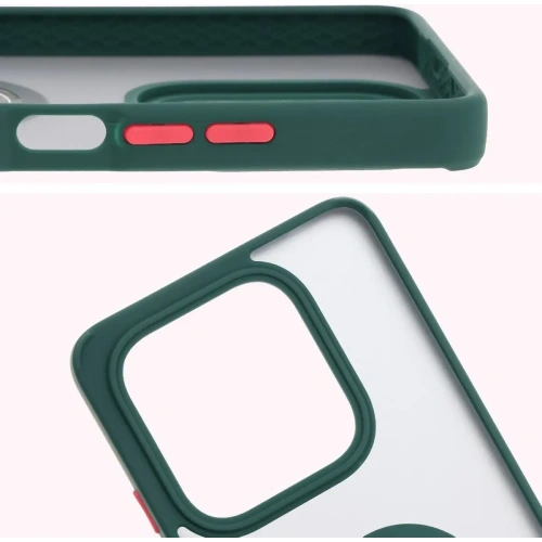 Etui z uchwytem na palec Bizon Case Hybrid Ring do Xiaomi Redmi Note 14 5G przydymione z ciemnozieloną ramką