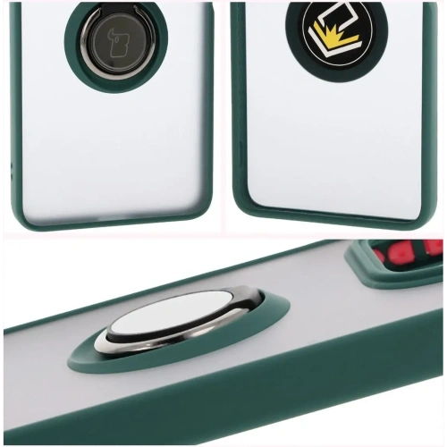 Etui z uchwytem na palec Bizon Case Hybrid Ring do Xiaomi Redmi Note 14 5G przydymione z ciemnozieloną ramką