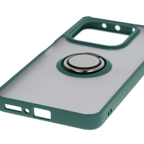 Etui z uchwytem na palec Bizon Case Hybrid Ring do Xiaomi Redmi Note 14 5G przydymione z ciemnozieloną ramką