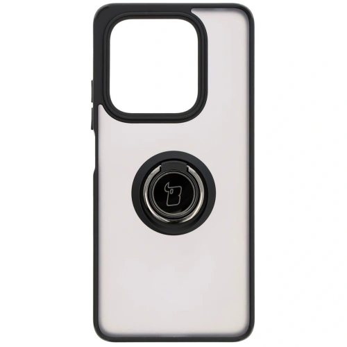 Etui z uchwytem na palec Bizon Case Hybrid Ring do Xiaomi Redmi Note 14 5G przydymione z czarną ramką