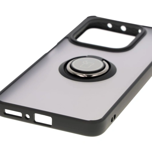 Etui z uchwytem na palec Bizon Case Hybrid Ring do Xiaomi Redmi Note 14 5G przydymione z czarną ramką