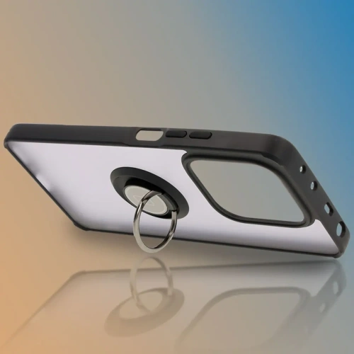 Etui z uchwytem na palec Bizon Case Hybrid Ring do Xiaomi Redmi Note 14 5G przydymione z czarną ramką