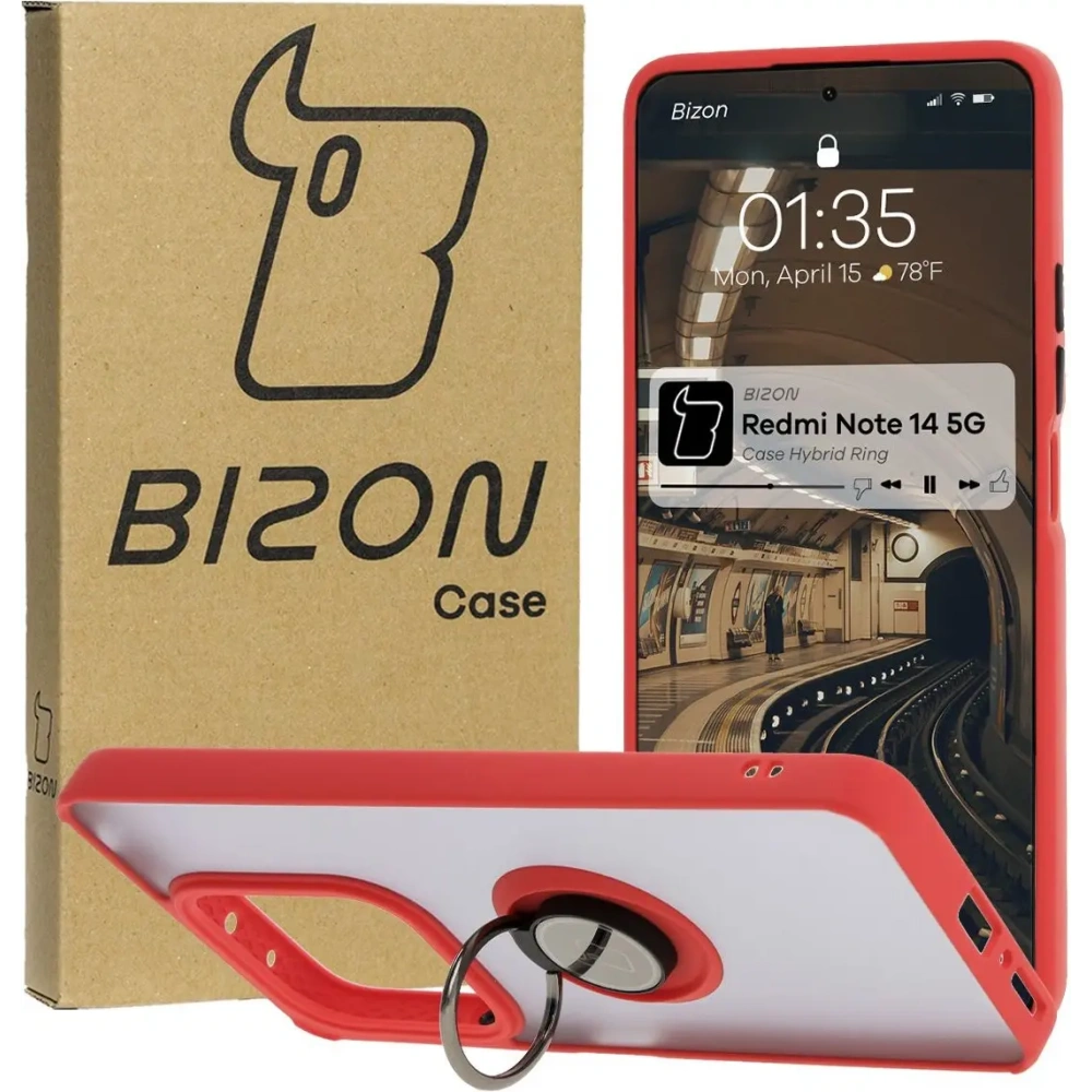 Hurtownia GSM - Bizon Case Hybrid Gyűrű Xiaomi Redmi Note 14 5G füstös vörös kerettel - BIZ8371 - {ean13} - Hurt