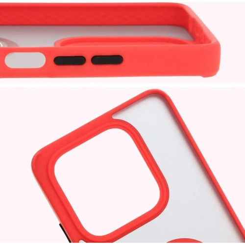 Etui z uchwytem na palec Bizon Case Hybrid Ring do Xiaomi Redmi Note 14 5G przydymione z czerwoną ramką