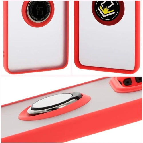 Etui z uchwytem na palec Bizon Case Hybrid Ring do Xiaomi Redmi Note 14 5G przydymione z czerwoną ramką