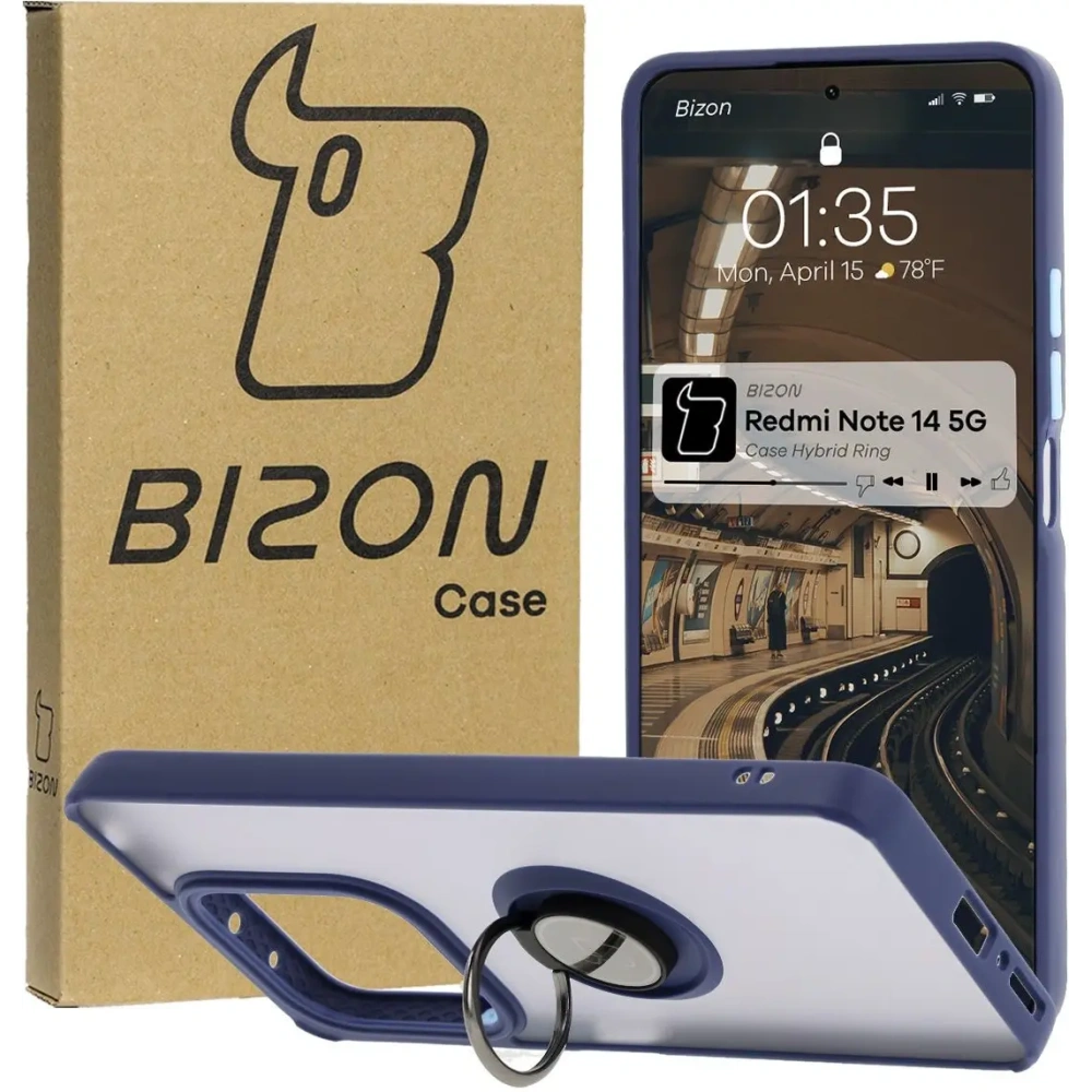 Hurtownia GSM - Bizon Case Hybrid Ring Xiaomi Redmi Note 14 5G füstös sötétkék kerettel - BIZ8372 - {ean13} - Hurt