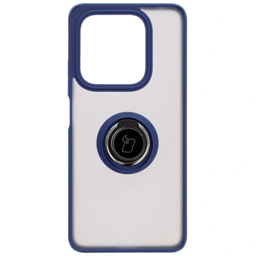 Etui z uchwytem na palec Bizon Case Hybrid Ring do Xiaomi Redmi Note 14 5G przydymione z granatową ramką
