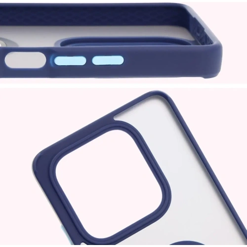 Etui z uchwytem na palec Bizon Case Hybrid Ring do Xiaomi Redmi Note 14 5G przydymione z granatową ramką