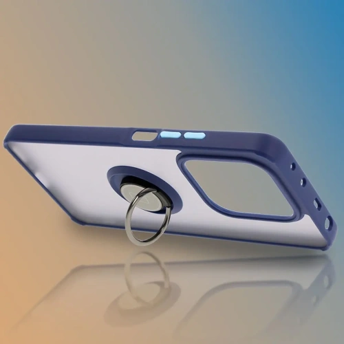 Etui z uchwytem na palec Bizon Case Hybrid Ring do Xiaomi Redmi Note 14 5G przydymione z granatową ramką