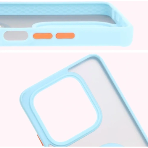 Etui z uchwytem na palec Bizon Case Hybrid Ring do Xiaomi Redmi Note 14 5G przydymione z jasnoniebieską ramką