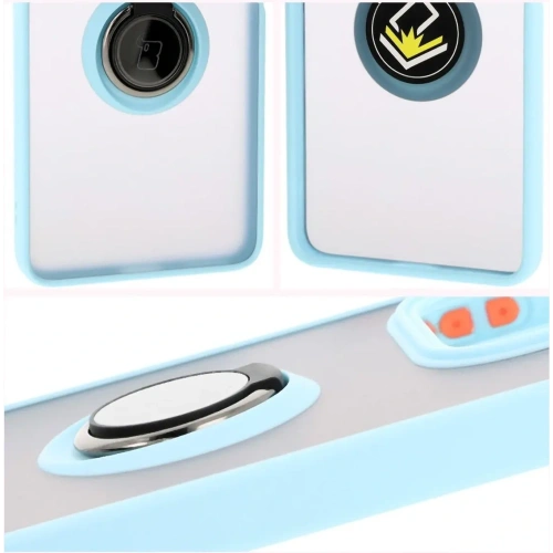 Etui z uchwytem na palec Bizon Case Hybrid Ring do Xiaomi Redmi Note 14 5G przydymione z jasnoniebieską ramką