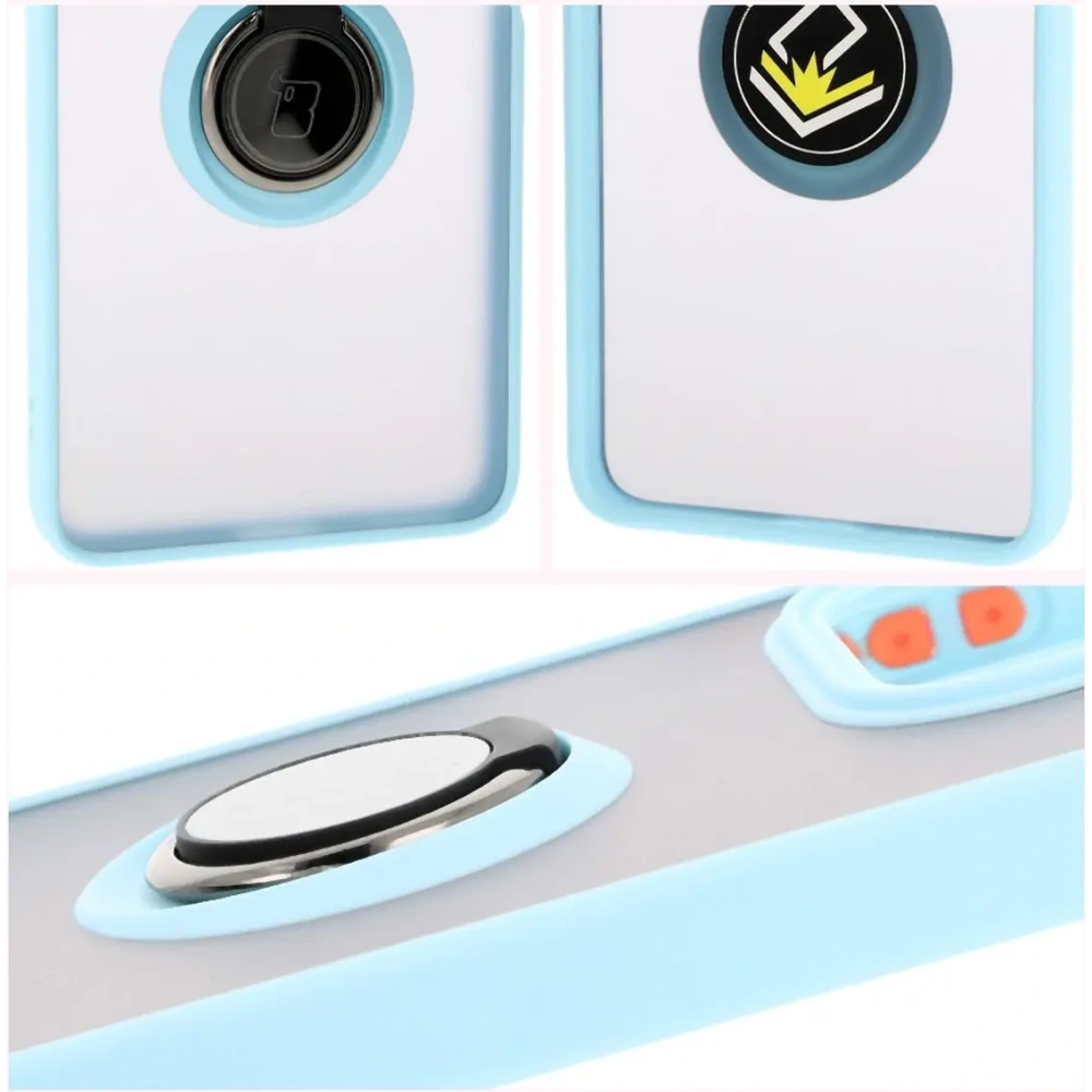Bizon Case Hybrid Ring Xiaomi Redmi Note 14 5G fumuriu cu un cadru de culoare albastră deschisă