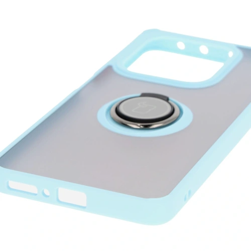 Etui z uchwytem na palec Bizon Case Hybrid Ring do Xiaomi Redmi Note 14 5G przydymione z jasnoniebieską ramką
