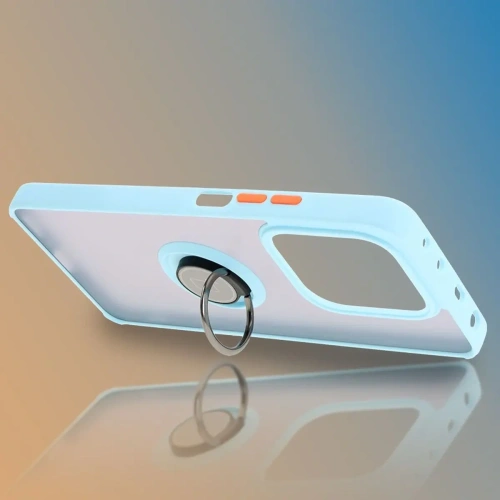 Etui z uchwytem na palec Bizon Case Hybrid Ring do Xiaomi Redmi Note 14 5G przydymione z jasnoniebieską ramką