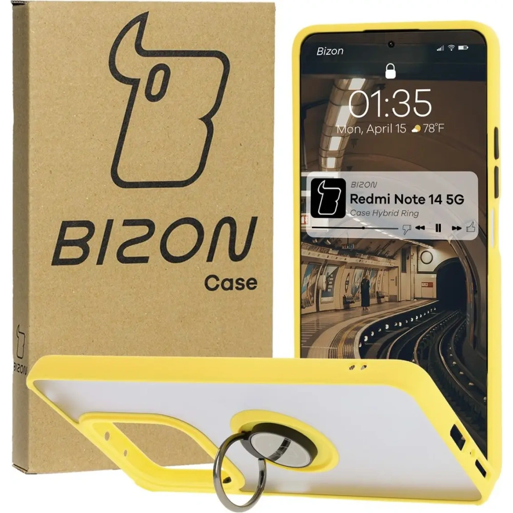 Hurtownia GSM - Bizon Case Hybrid Ring Xiaomi Redmi Note 14 5G füstös sárga kerettel - BIZ8374 - {ean13} - Hurt