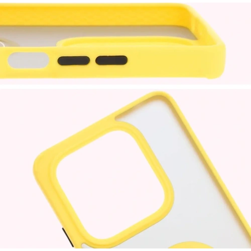 Etui z uchwytem na palec Bizon Case Hybrid Ring do Xiaomi Redmi Note 14 5G przydymione z żółtą ramką