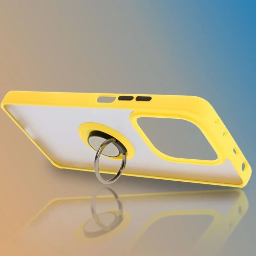 Etui z uchwytem na palec Bizon Case Hybrid Ring do Xiaomi Redmi Note 14 5G przydymione z żółtą ramką