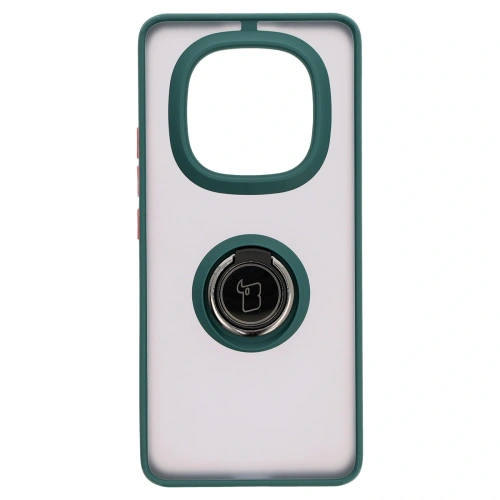 Etui z uchwytem na palec Bizon Case Hybrid Ring do Xiaomi Redmi Note 14 Pro Plus 5G przydymione z ciemnozieloną ramką