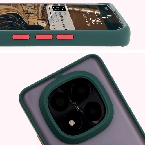 Etui z uchwytem na palec Bizon Case Hybrid Ring do Xiaomi Redmi Note 14 Pro Plus 5G przydymione z ciemnozieloną ramką