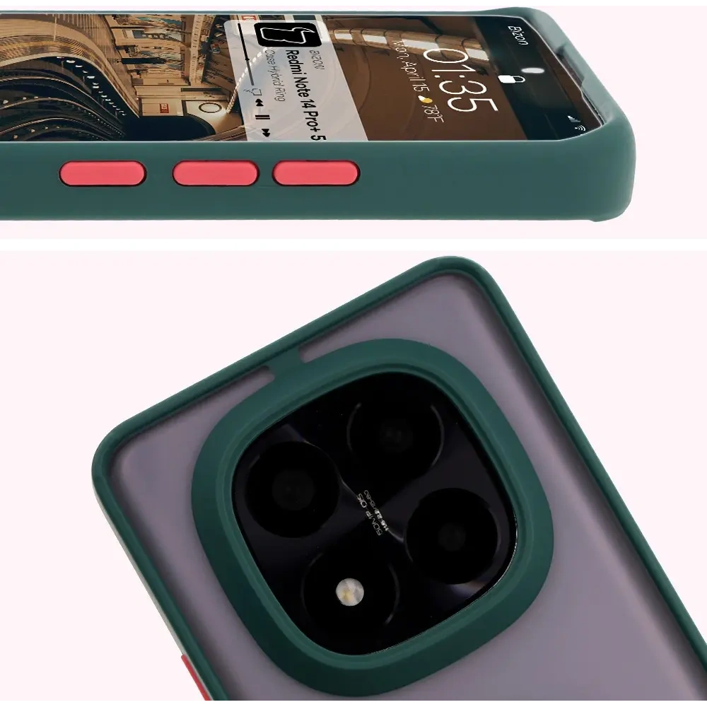 Wholesale Bizon Case Hybrid Ring Xiaomi Redmi Note 14 Pro Plus 5G smoky with a dark green frame - BIZ8375 - {ean13} - Hurt