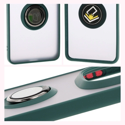 Etui z uchwytem na palec Bizon Case Hybrid Ring do Xiaomi Redmi Note 14 Pro Plus 5G przydymione z ciemnozieloną ramką