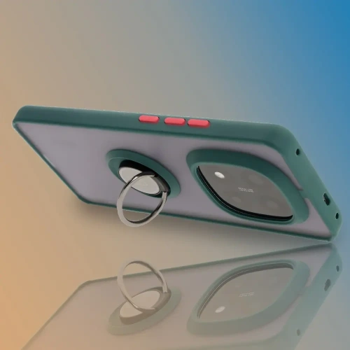 Etui z uchwytem na palec Bizon Case Hybrid Ring do Xiaomi Redmi Note 14 Pro Plus 5G przydymione z ciemnozieloną ramką