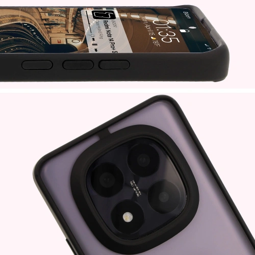 Etui z uchwytem na palec Bizon Case Hybrid Ring do Xiaomi Redmi Note 14 Pro Plus 5G przydymione z czarną ramką