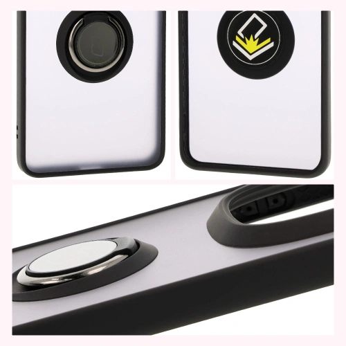 Etui z uchwytem na palec Bizon Case Hybrid Ring do Xiaomi Redmi Note 14 Pro Plus 5G przydymione z czarną ramką