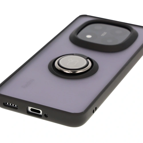 Etui z uchwytem na palec Bizon Case Hybrid Ring do Xiaomi Redmi Note 14 Pro Plus 5G przydymione z czarną ramką